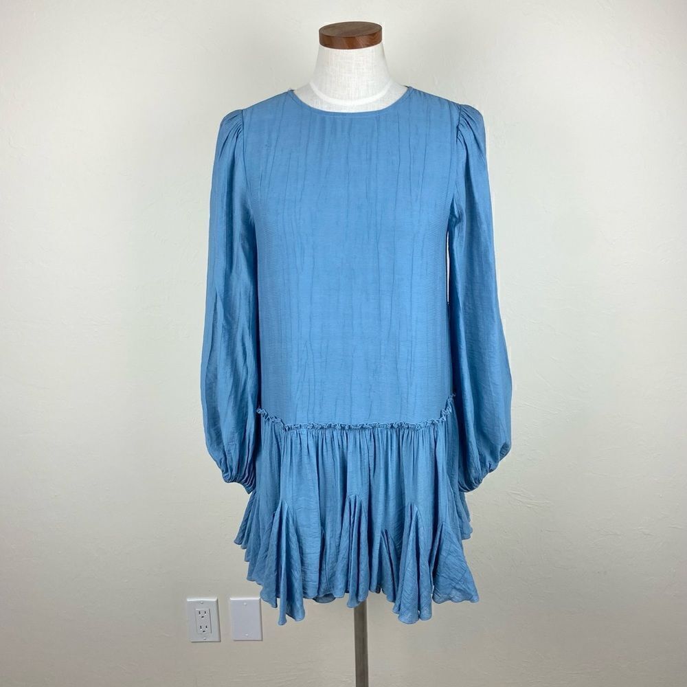 Altar’d State Long Sleeve Boho Keyhole Ruffle Dress - Blue